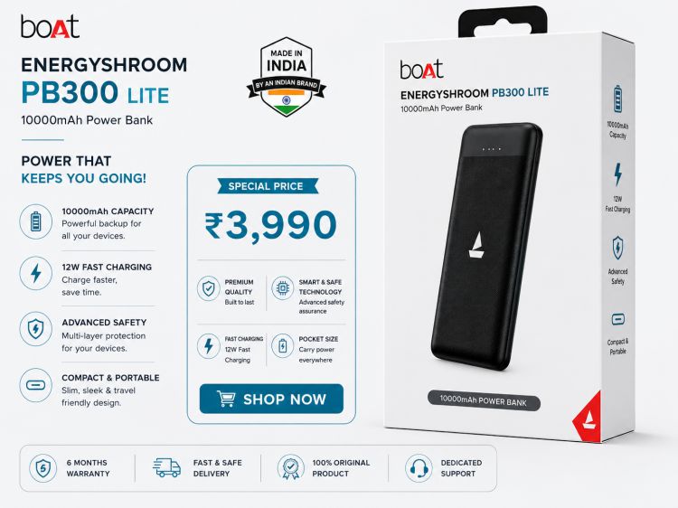 Boat Energyshroom PB 300 Lite 10000 mAh Power Bank