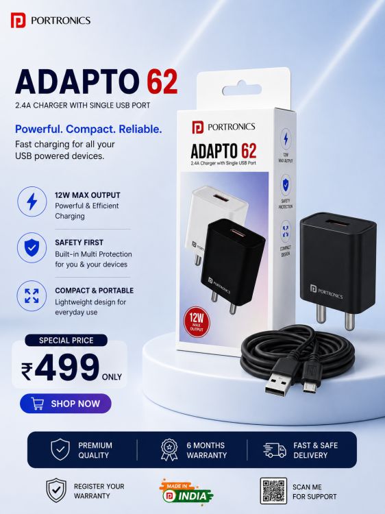 Adapto 62 2.4A charger with single USB port