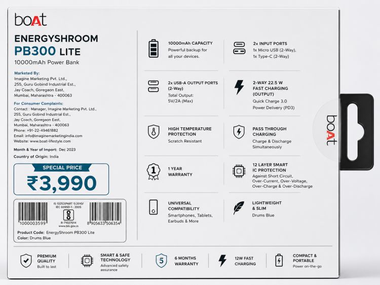 Boat Energyshroom PB 300 Lite 10000 mAh Power Bank