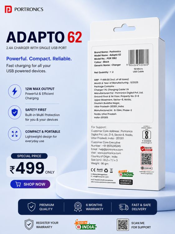 Adapto 62 2.4A charger with single USB port
